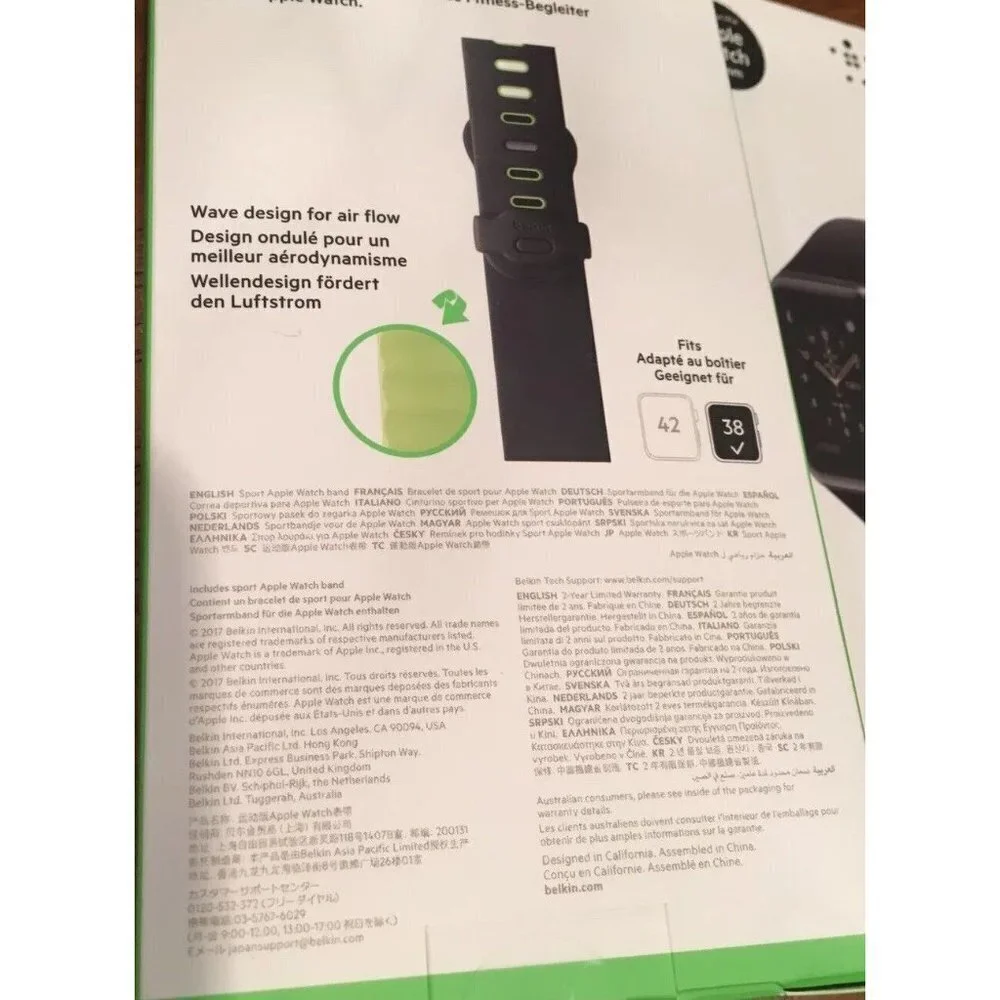 Belkin Sport Band For Apple Watch 38mm Black Green NIB